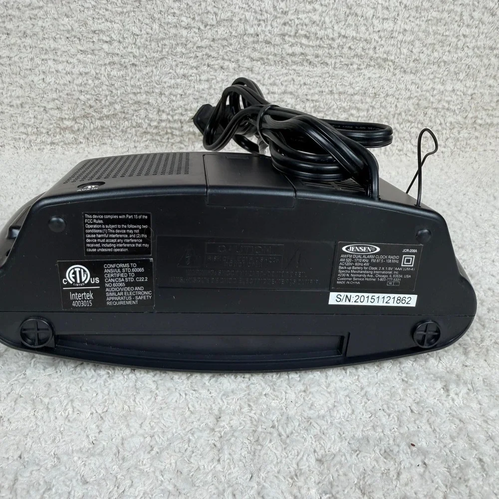 Jensen JCR-208A AM‎ FM Dual Alarm Clock Radio Green LED Digital Display Black